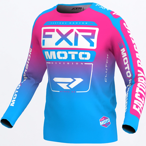 FXR Youth Clutch MX Jersey - Cyan/E-Pink